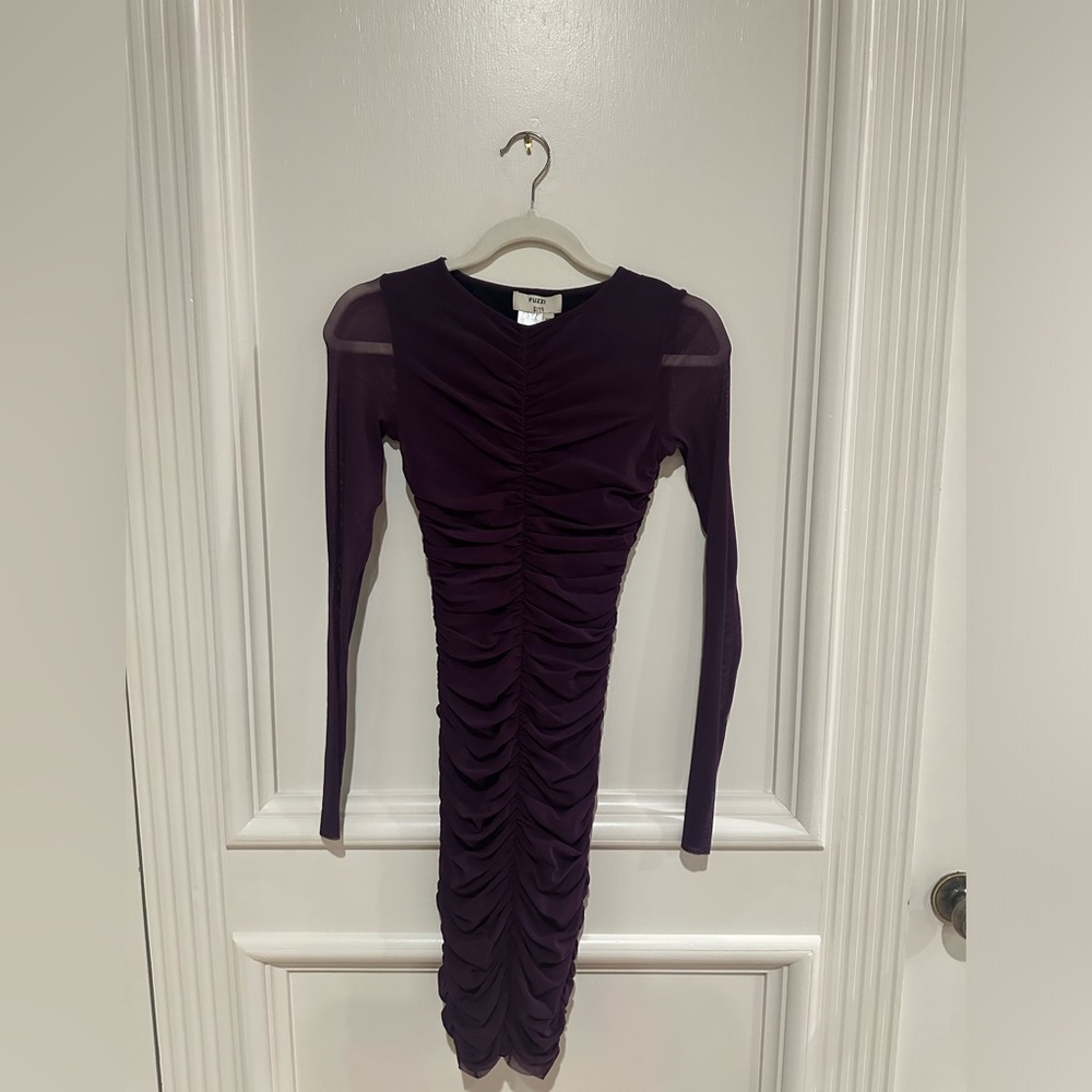 Fuzzi Long Sleeve Mesh Mini Dress Sheer Size XS NWOT Burgundy - Picture 6 of 8